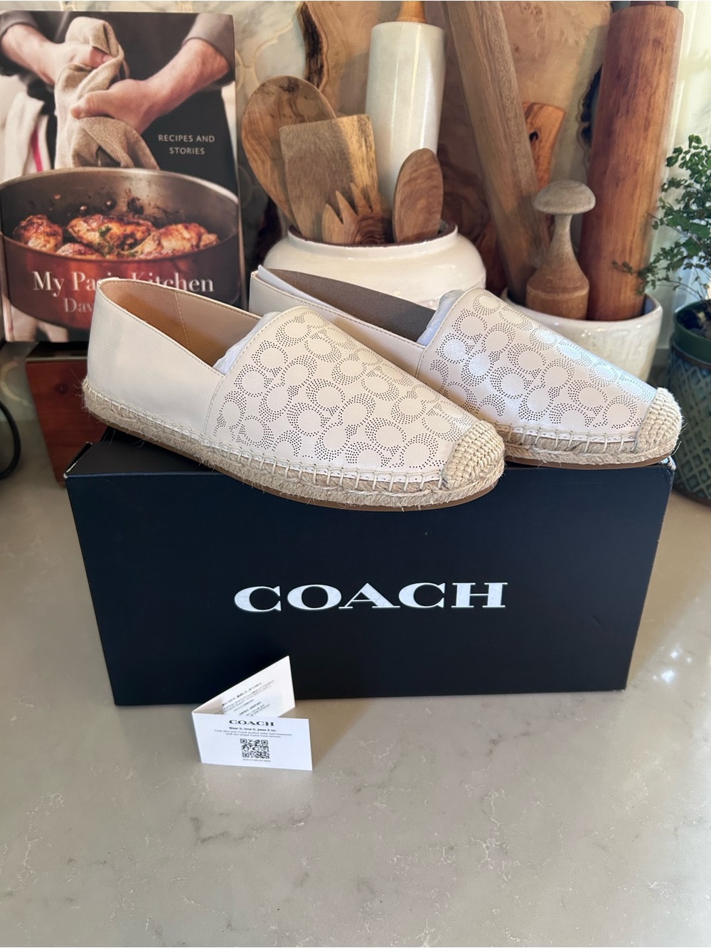 COACH Women's Carley Leather Espadrille Slip-On in Chalk